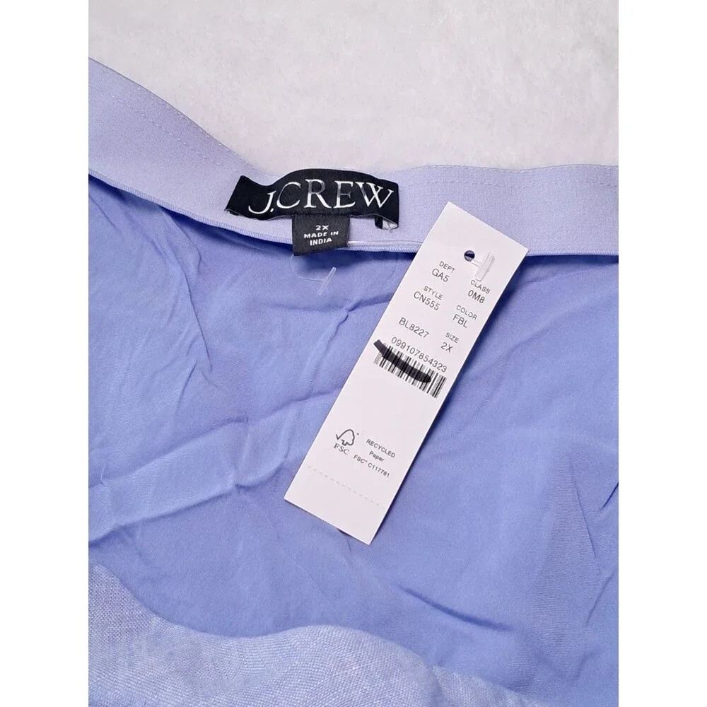 J.Crew Gwyneth Flounce Hem Linen Slip Skirt French Blue Pull On CN555 Sz 2X NWT